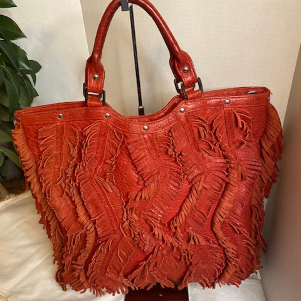 BE&D Red leather Fringe Tote Bag